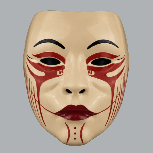 Geisha Japanese mask in Beige / Rust / Maroon — front view
