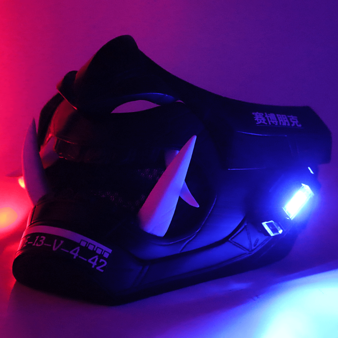 Space Armory Cyberpunk LED Oni Mask Matte Black Masks