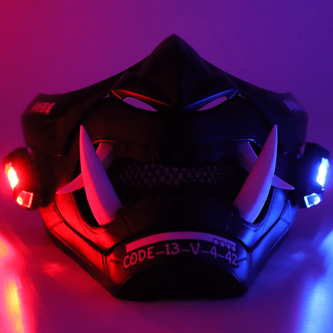 Space Armory Cyberpunk LED Oni Mask Matte Black Masks