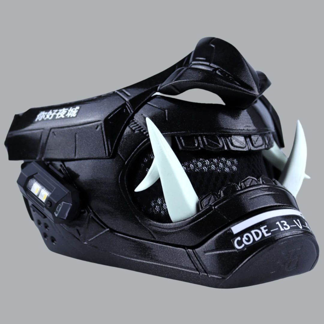 Space Armory Cyberpunk LED Oni Mask Metallic Black Masks
