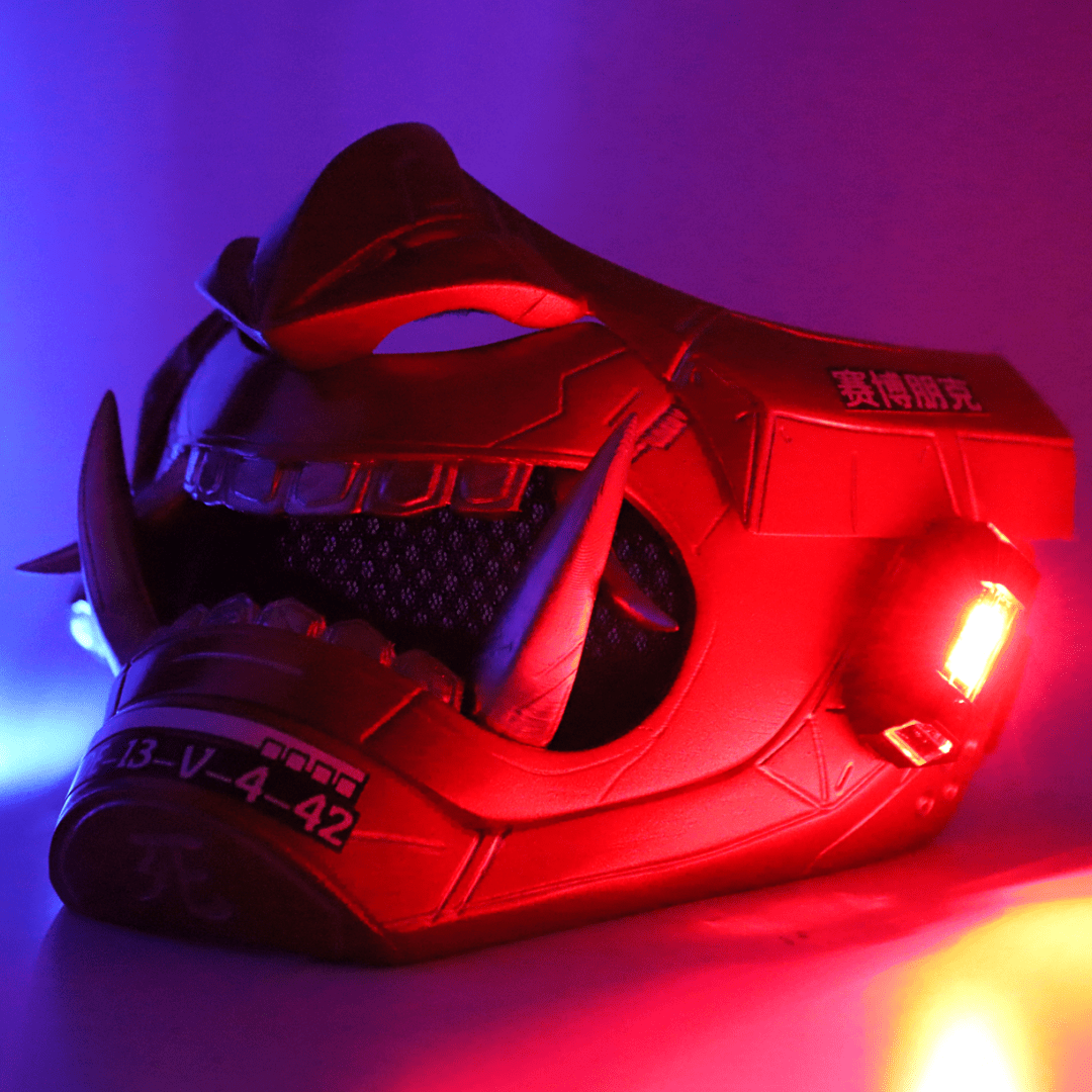 Space Armory Cyberpunk LED Oni Mask Metallic Red Masks