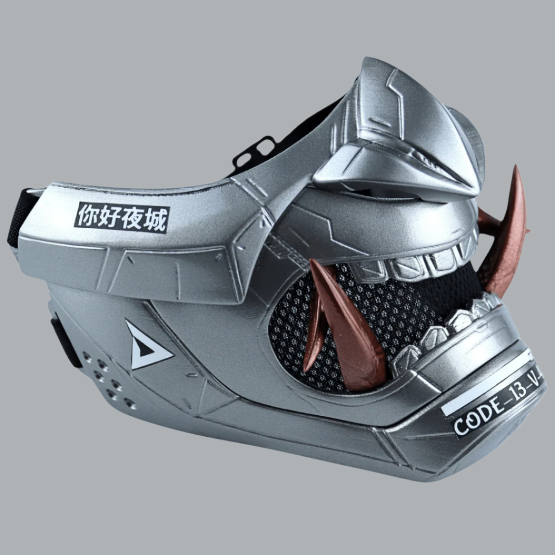 Space Armory Cyberpunk Oni Mask Grey Aluminum Masks