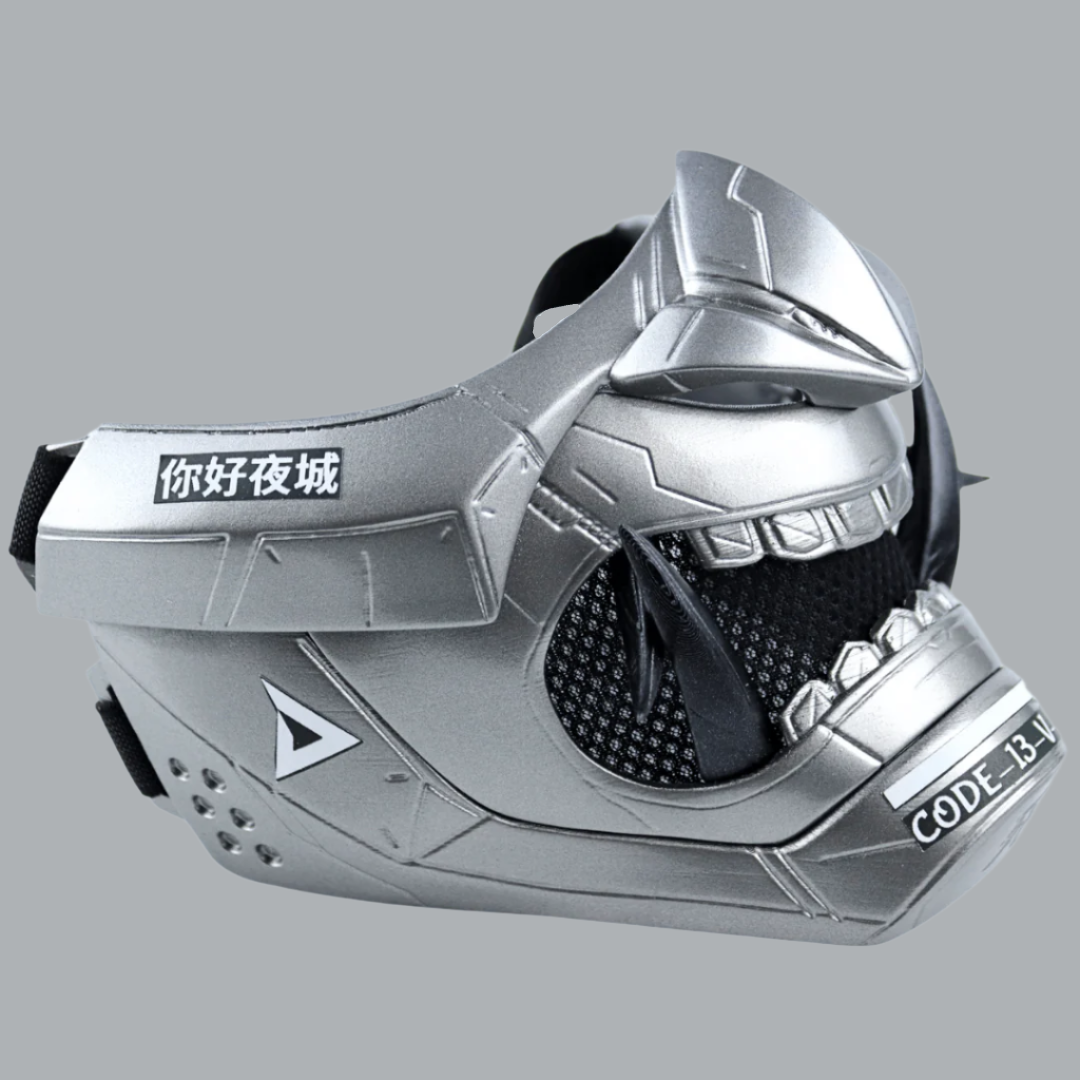 Space Armory Cyberpunk Oni Mask Grey Aluminum Masks