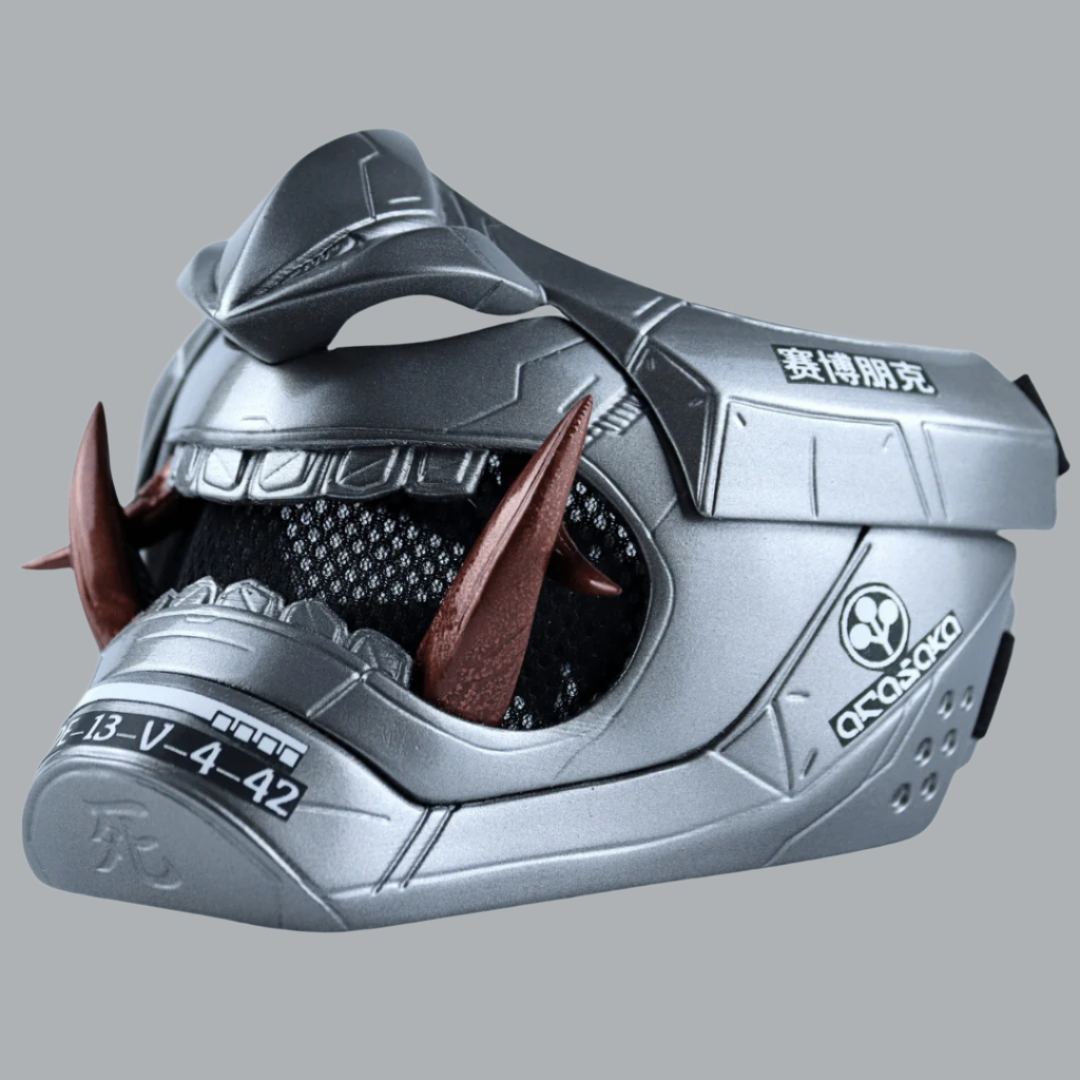 Space Armory Cyberpunk Oni Mask Grey Aluminum Masks