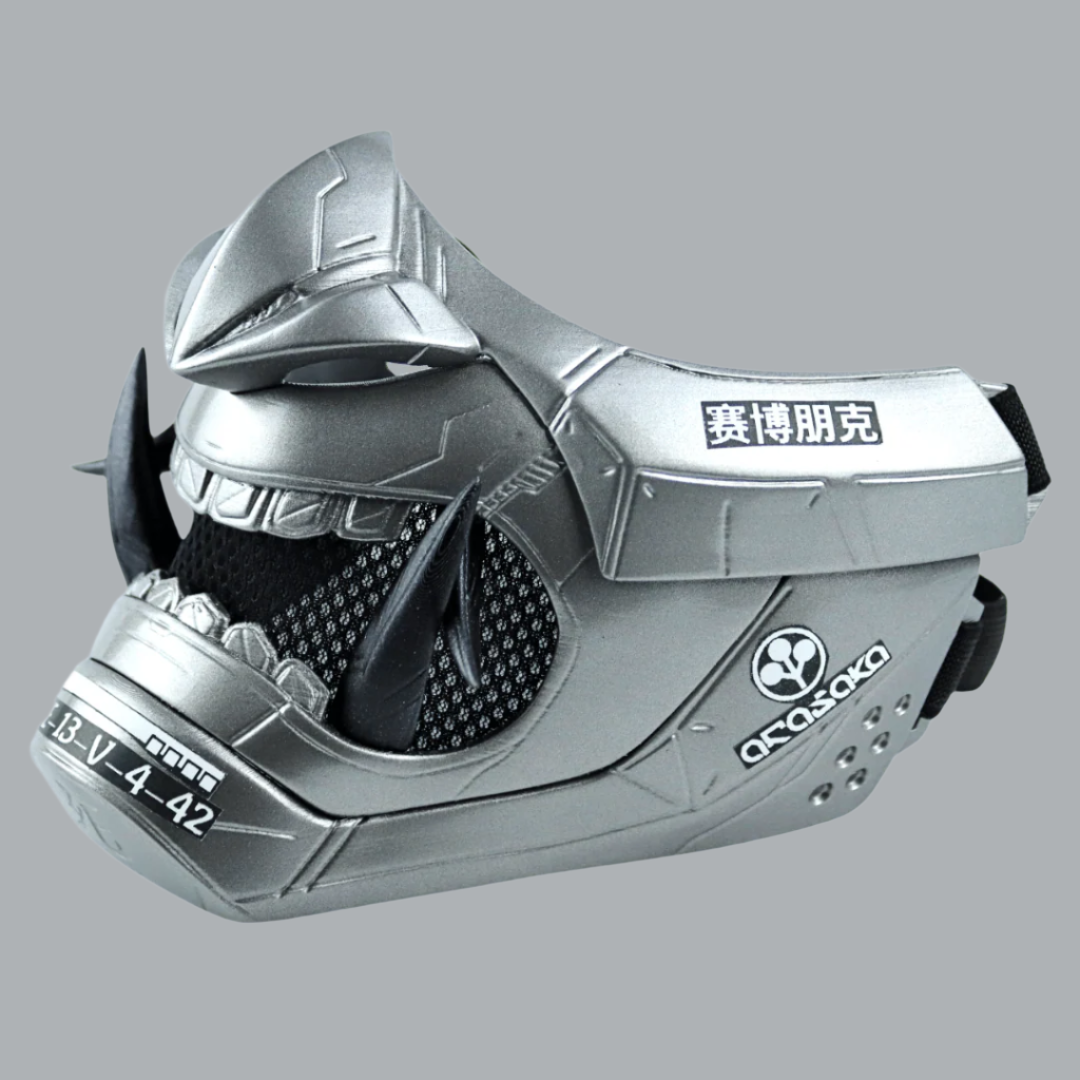 Space Armory Cyberpunk Oni Mask Grey Aluminum Masks