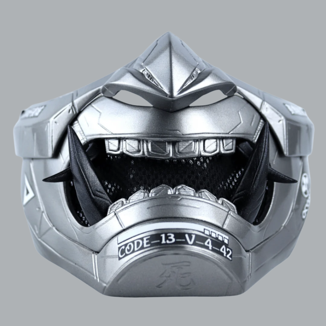 Space Armory Cyberpunk Oni Mask Grey Aluminum Masks