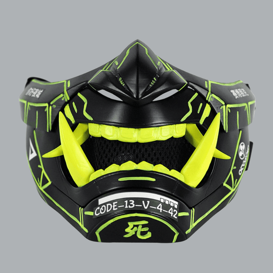 Space Armory Cyberpunk Oni Mask - Matte Black/Neon Yellow Stripes Masks