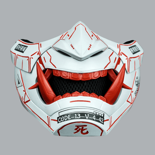 Space Armory Cyberpunk Oni Mask - Matte White/Red Stripes Masks