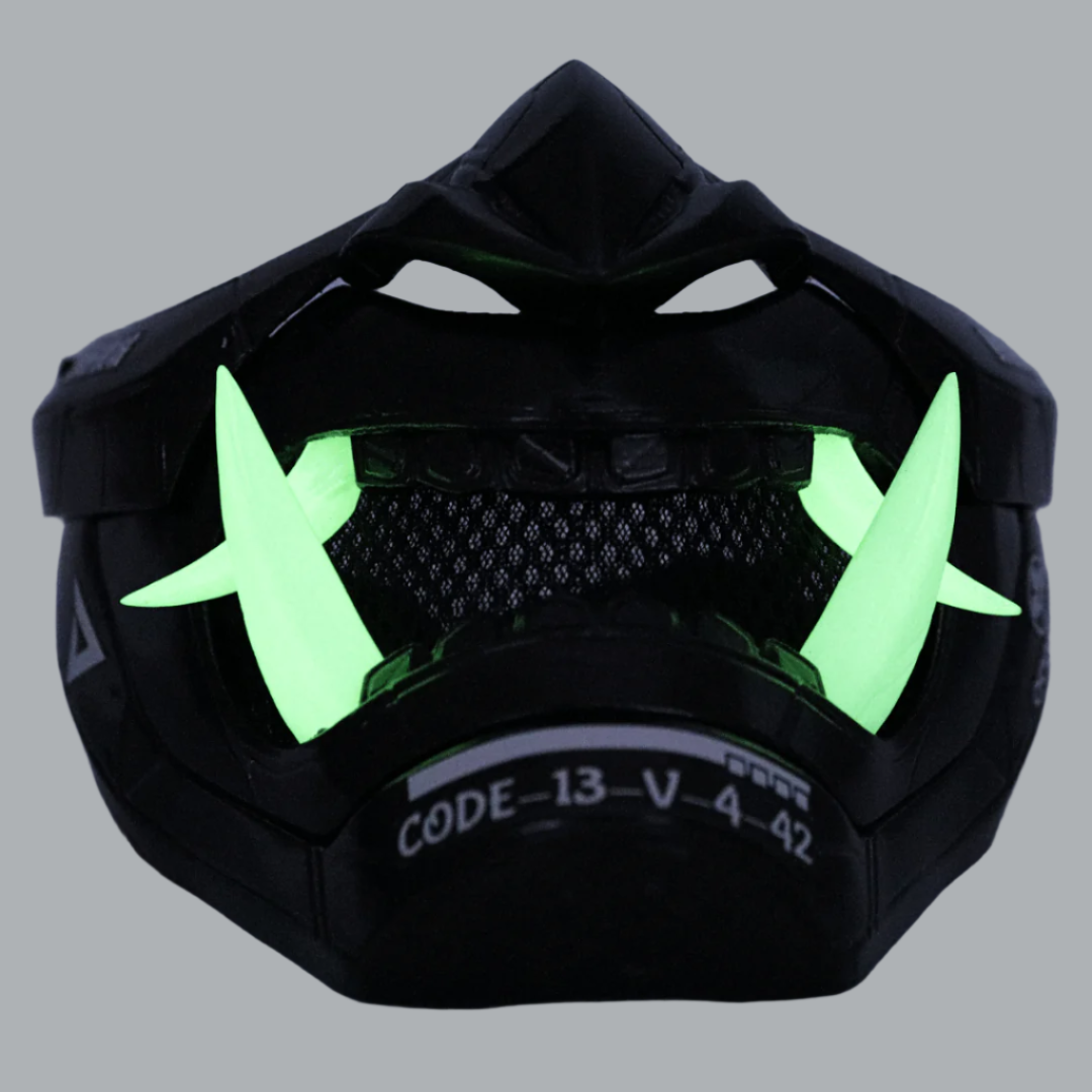 Space Armory Cyberpunk Oni Mask Metallic Black Glow Fangs Masks