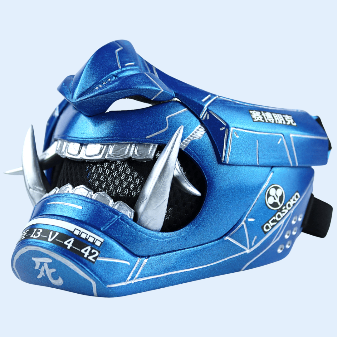 Space Armory Cyberpunk Oni Mask Metallic Blue Masks