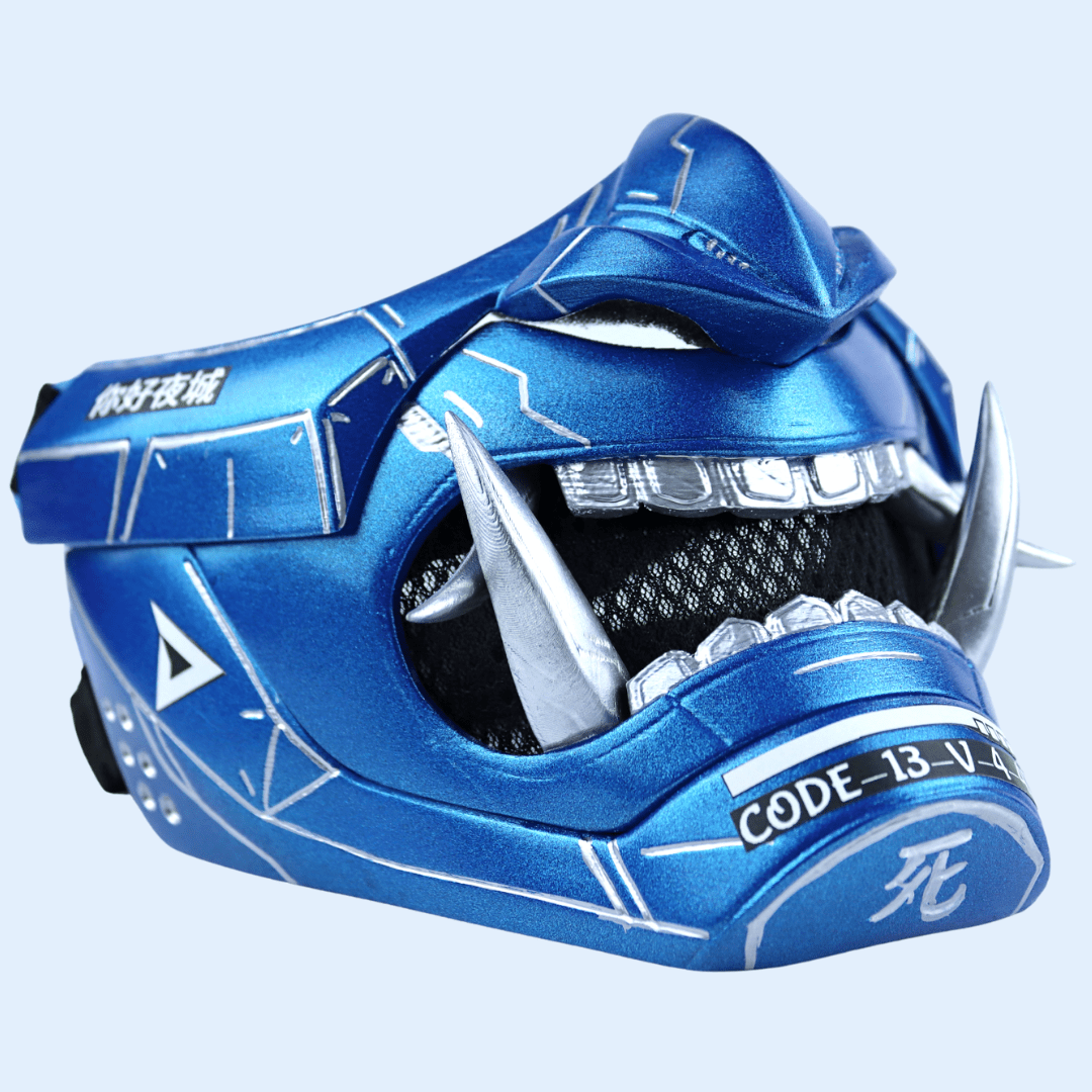 Space Armory Cyberpunk Oni Mask Metallic Blue Masks
