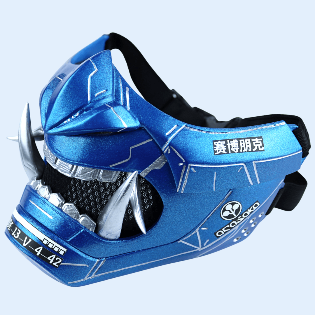 Space Armory Cyberpunk Oni Mask Metallic Blue Masks