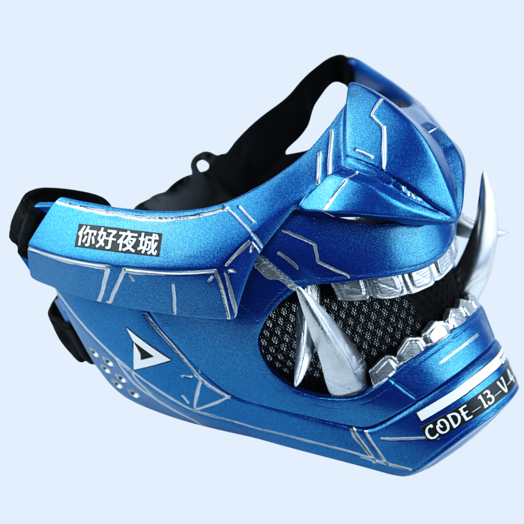 Space Armory Cyberpunk Oni Mask Metallic Blue Masks