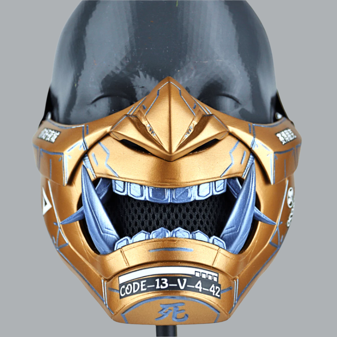 Space Armory Cyberpunk Oni Mask Metallic Gold Masks