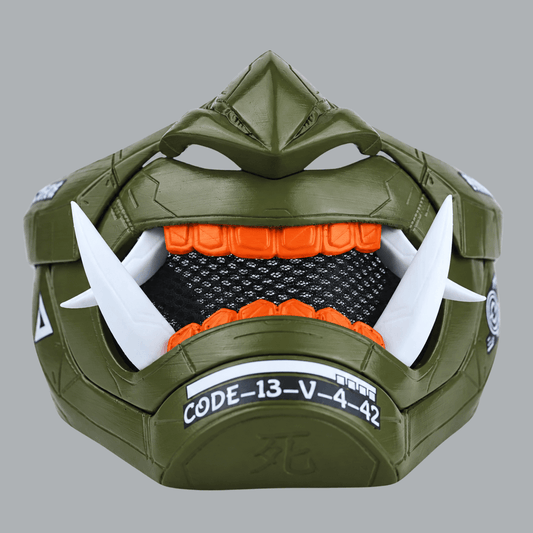 Space Armory Cyberpunk Oni Mask - Olive Green / Shock Orange Masks