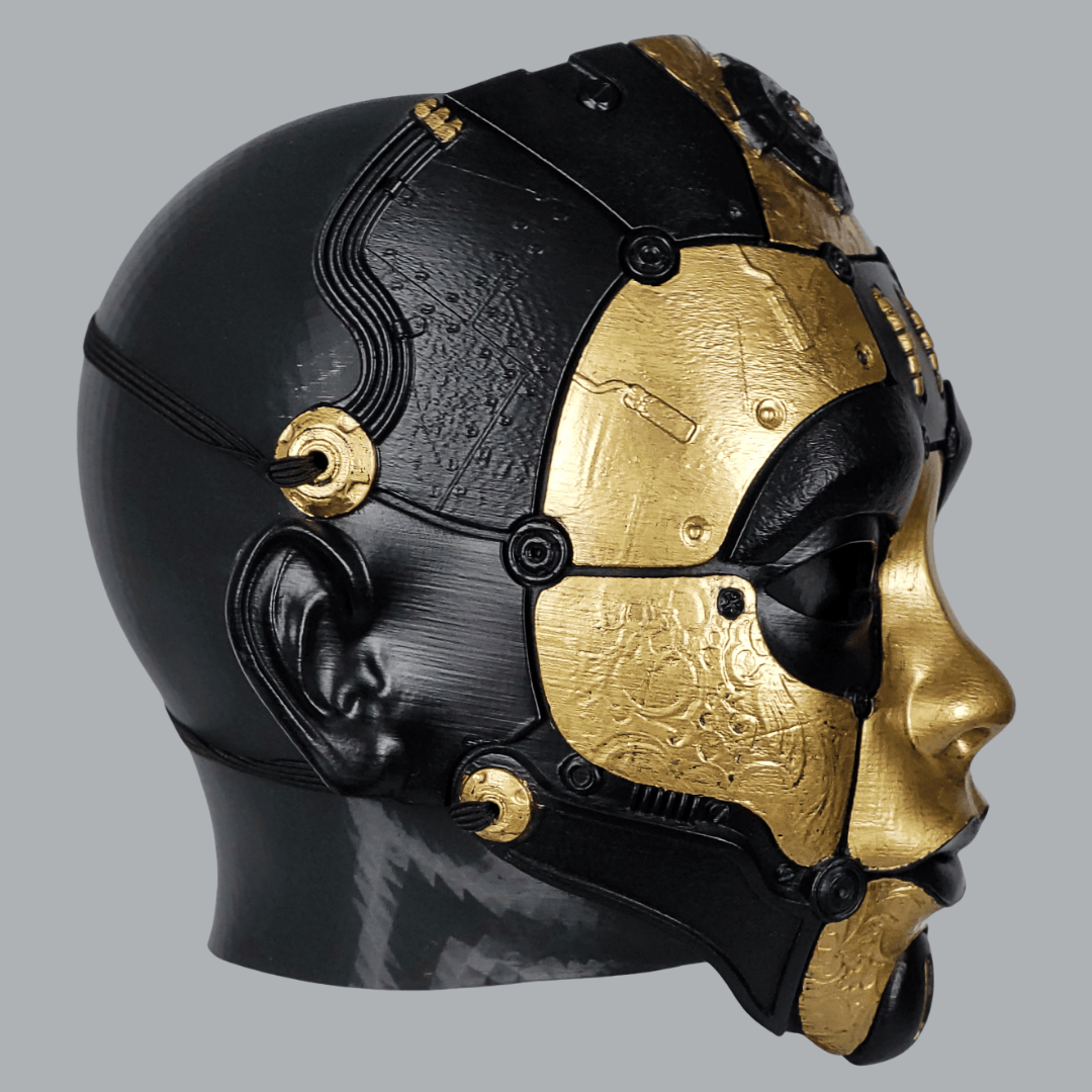 Space Armory Cyborg Humanoid Robot Mask - Black/Gold Masks