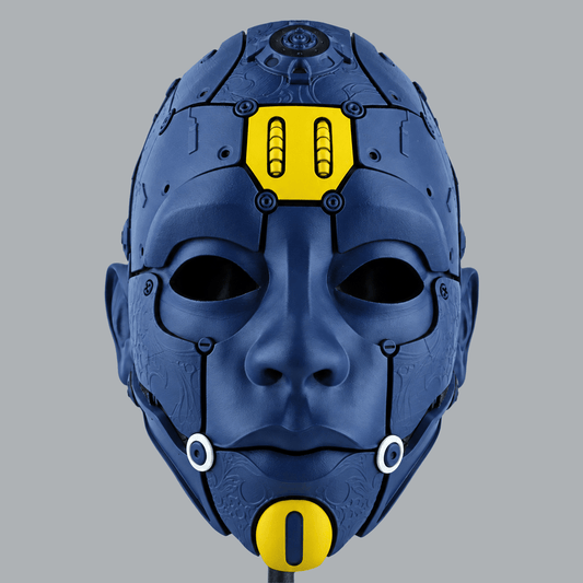 Space Armory Cyborg Humanoid Robot Mask - Navy Blue / Yellow / White Masks