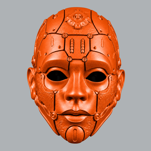 Space Armory Cyborg Humanoid Robot Mask - Pure Orange Masks