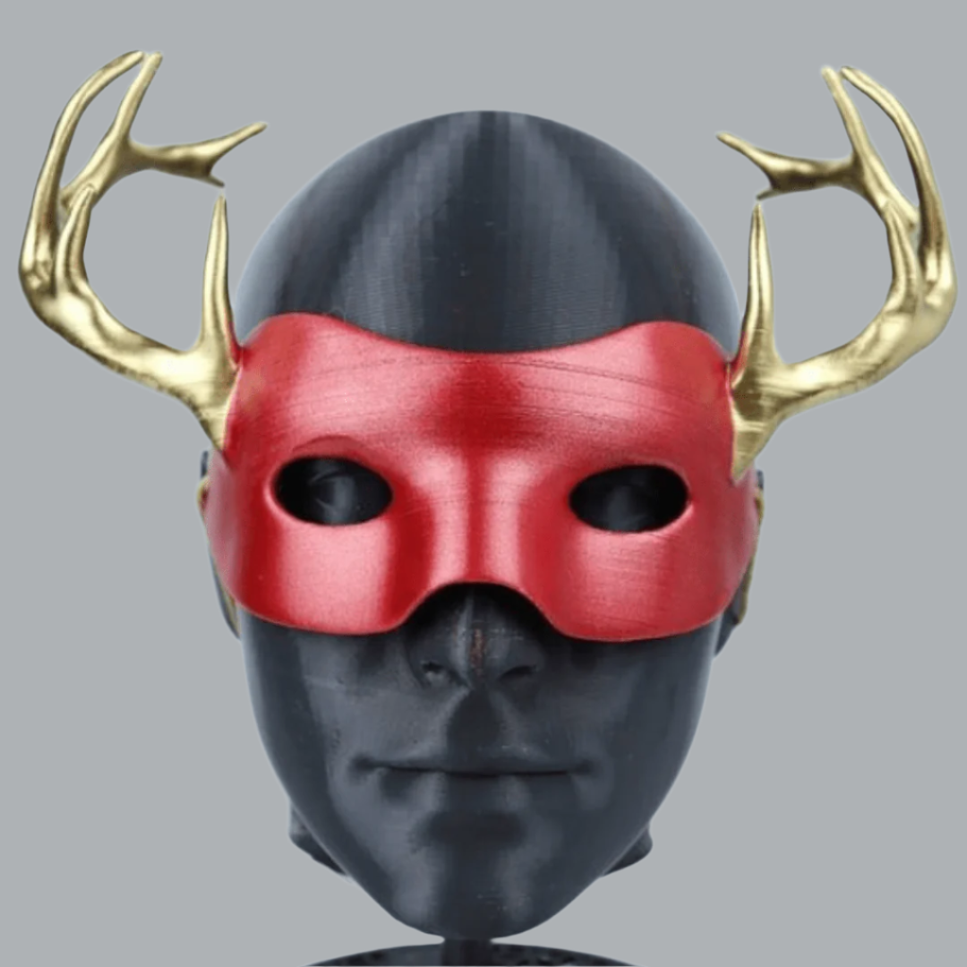 Space Armory Deer Animal Face Mask With Horn Metallic Red / Gold Horns / S / Adjustable Elastic Buckle