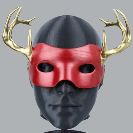 Space Armory Deer Animal Face Mask With Horn Metallic Red / Gold Horns / S / Adjustable Elastic Buckle