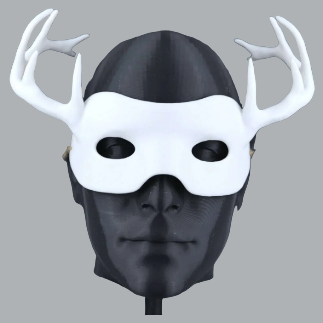 Space Armory Deer Animal Face Mask With Horn White / S / Adjustable Elastic Buckle