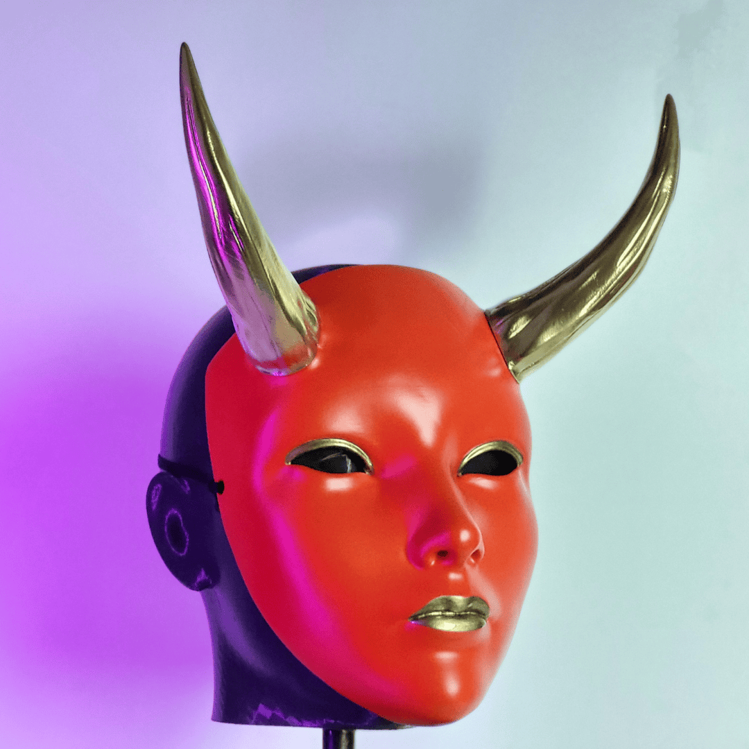 Space Armory Geisha Japanese Mask With Horn - Red/Gold Masks