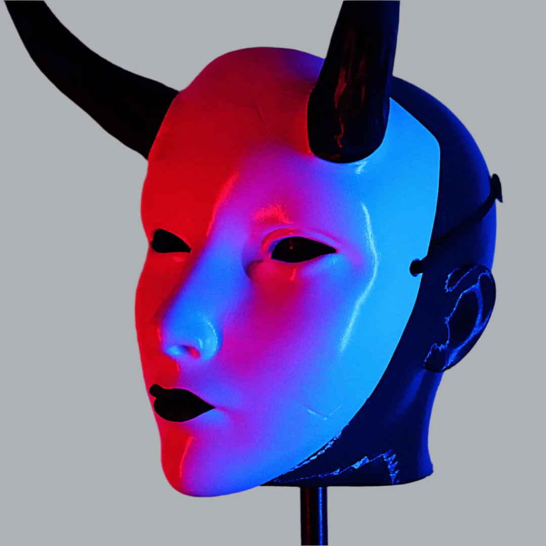 Space Armory Geisha Japanese Mask With Horn - White