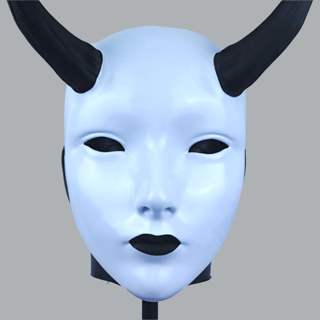 Space Armory Geisha Japanese Mask With Horn - White