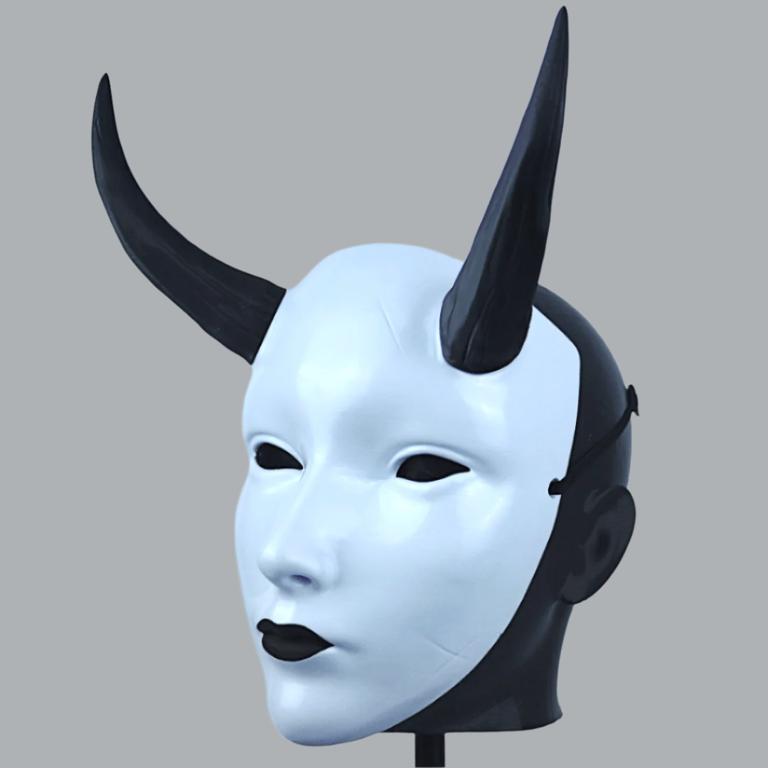 Space Armory Geisha Japanese Mask With Horn - White