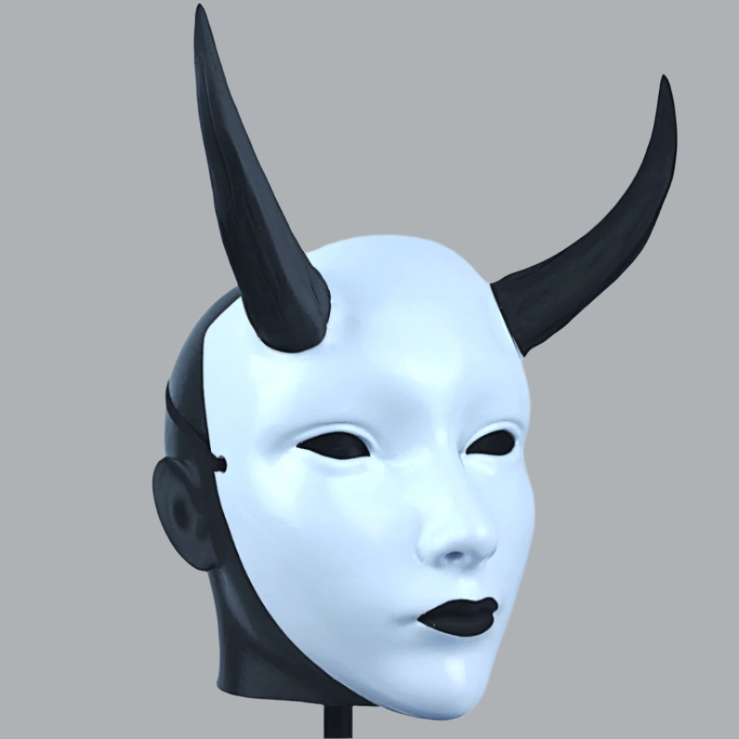 Space Armory Geisha Japanese Mask With Horn - White