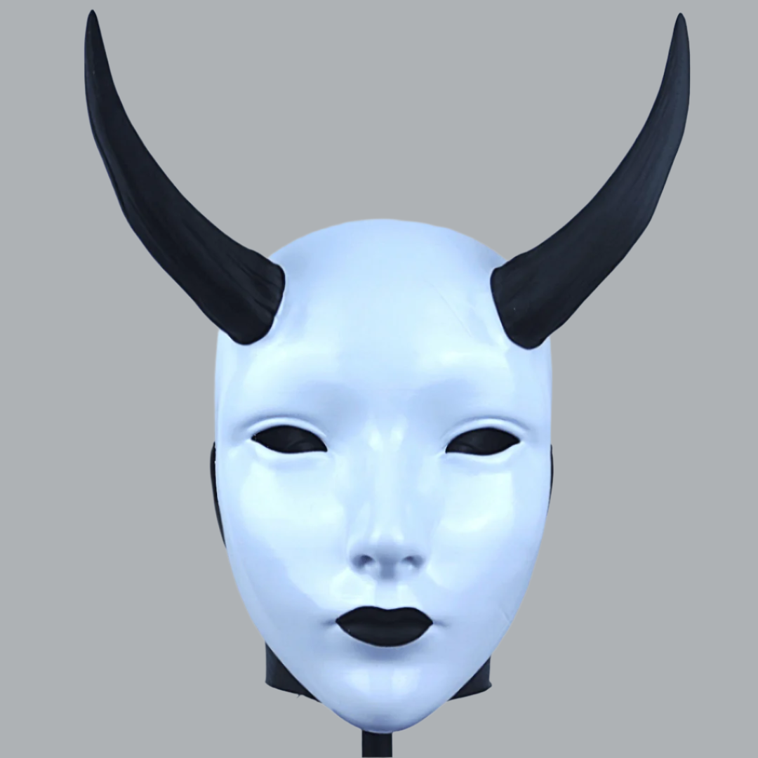Space Armory Geisha Japanese Mask With Horn - White