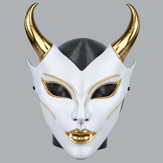 Space Armory Horned Vampire Halloween Mask – White/Gold Masks
