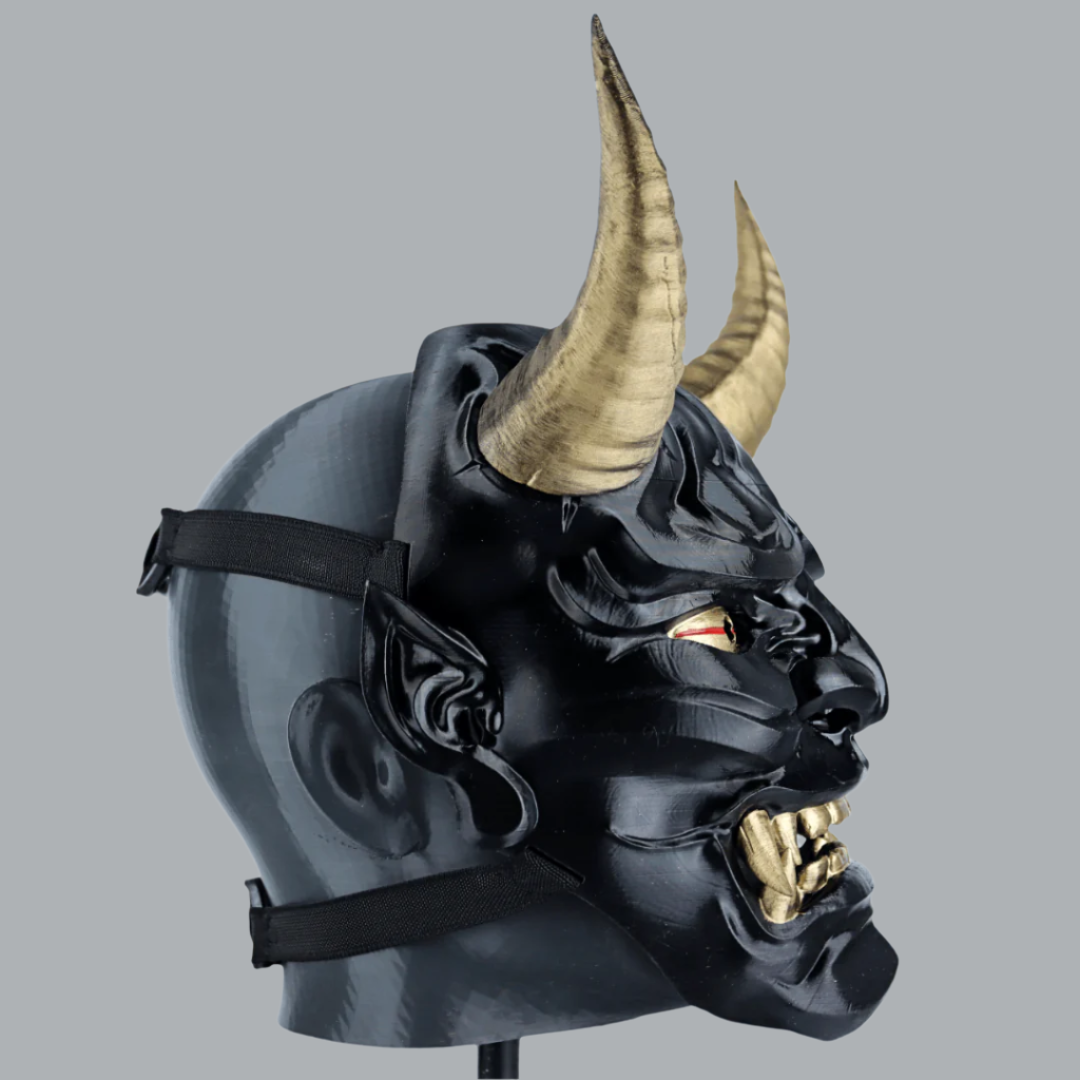 Space Armory Japanese Full Face Oni Mask Glossy Black Masks