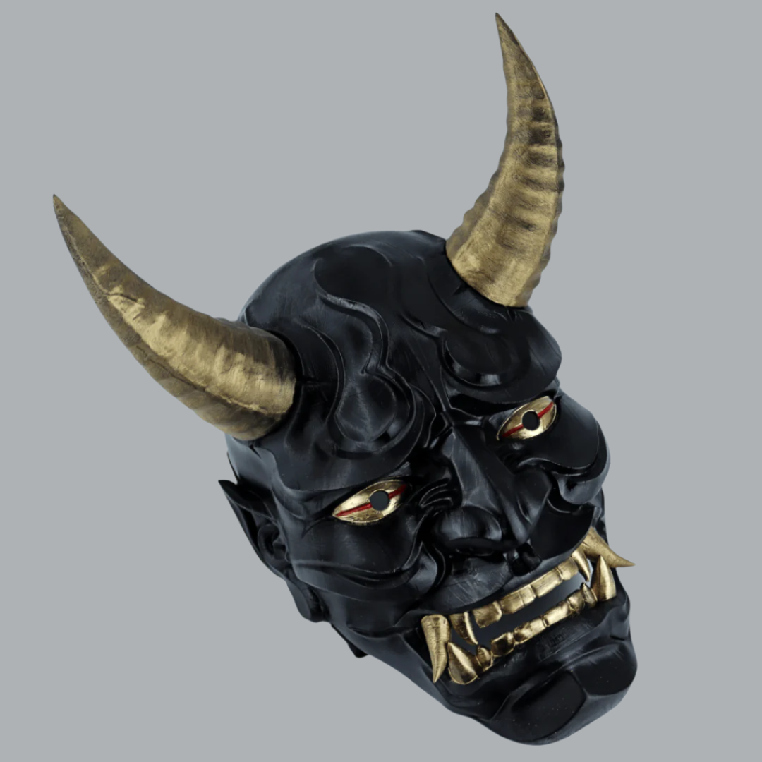 Space Armory Japanese Full Face Oni Mask Glossy Black Masks