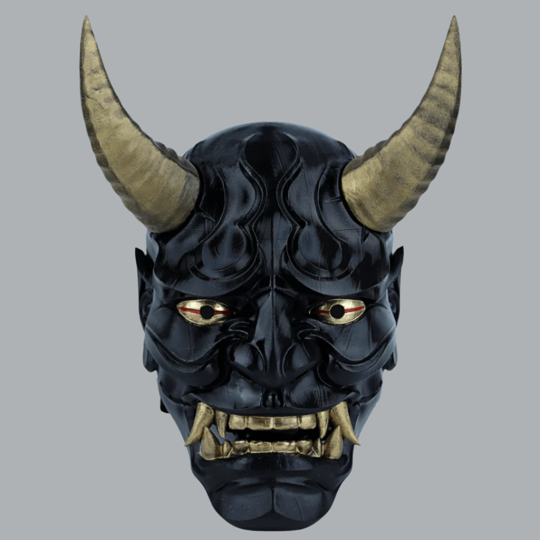 Space Armory Japanese Full Face Oni Mask Glossy Black Masks