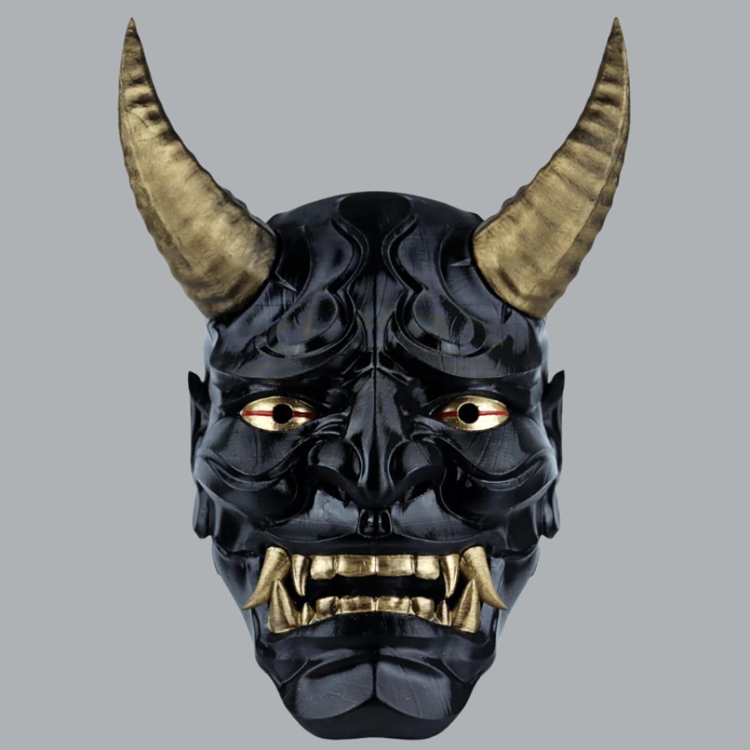 Space Armory Japanese Full Face Oni Mask Glossy Black Masks