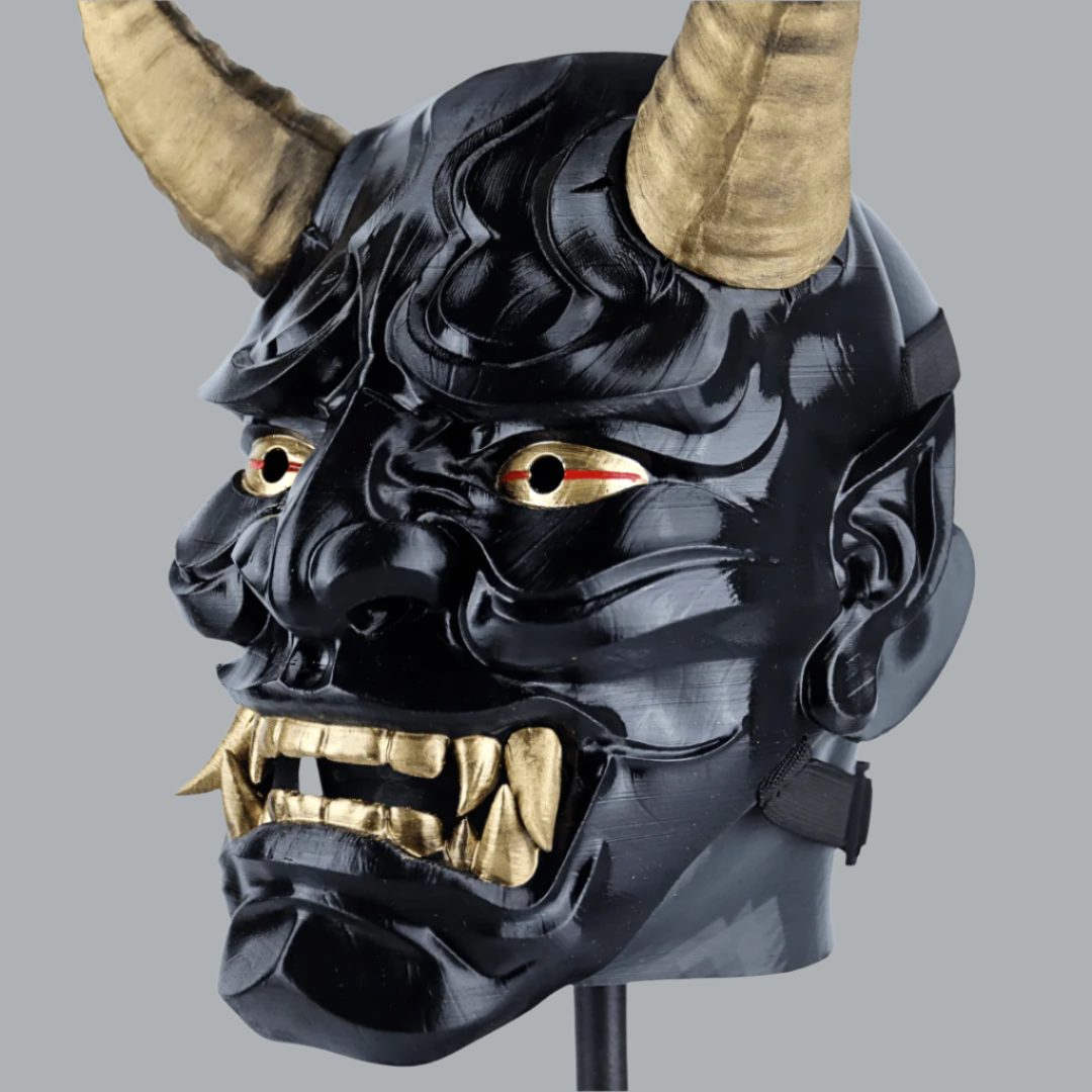 Space Armory Japanese Full Face Oni Mask Glossy Black Masks