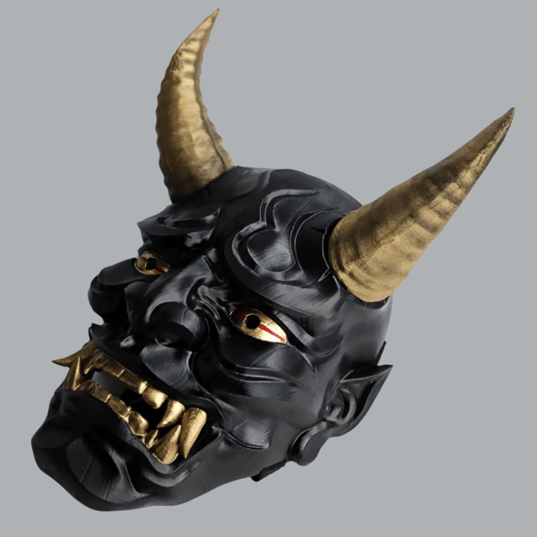Space Armory Japanese Full Face Oni Mask Glossy Black Masks