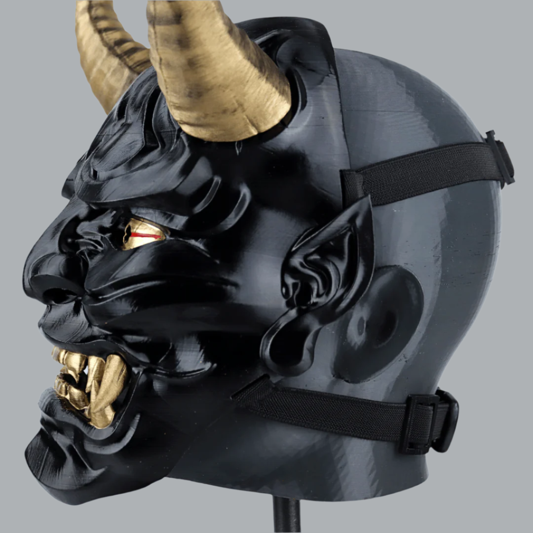Space Armory Japanese Full Face Oni Mask Glossy Black Masks