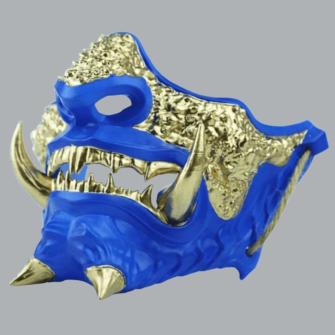 Space Armory Japanese Oni Mask - Blue Gold Fangs / S / Adjustable Elastic Buckle Masks