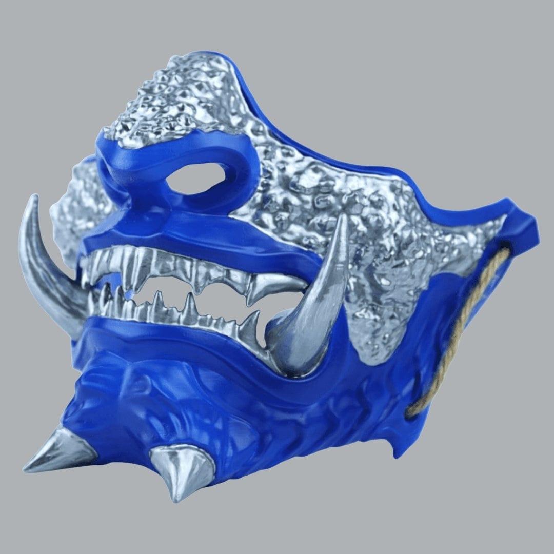 Space Armory Japanese Oni Mask - Blue Silver Fangs / S / Adjustable Elastic Buckle Masks