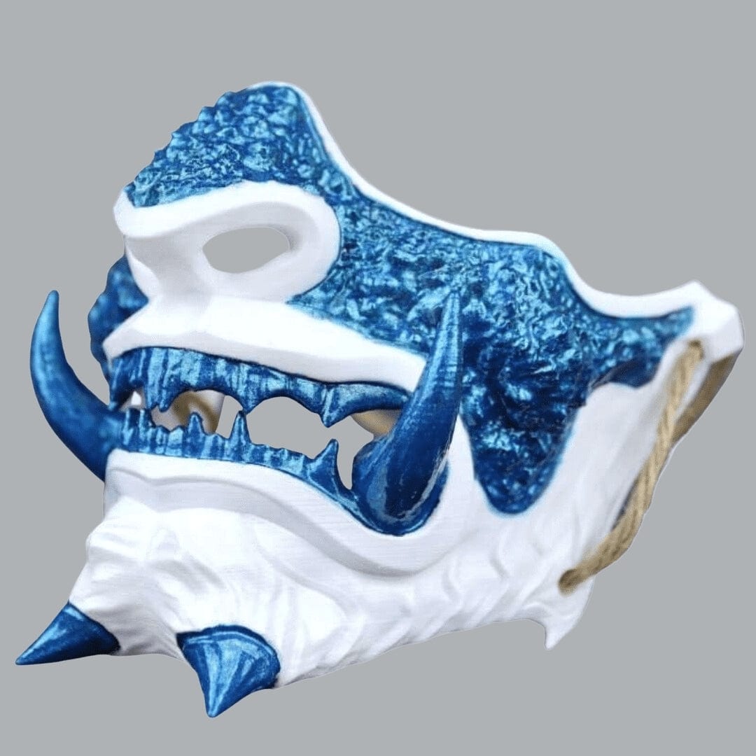 Space Armory Japanese Oni Mask - White Blue Fangs / S / Adjustable Elastic Buckle Masks
