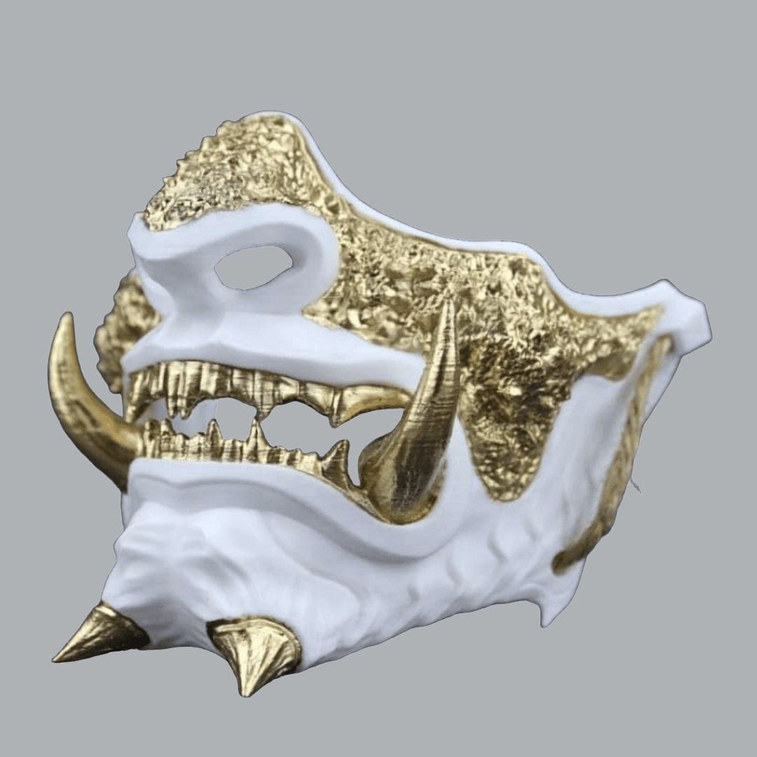 Space Armory Japanese Oni Mask - White Gold Fangs / S / Adjustable Elastic Buckle Masks