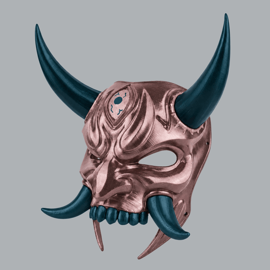 Space Armory Japanese Oni Mask With Horn - Metallic Rose / Dark Teal Masks