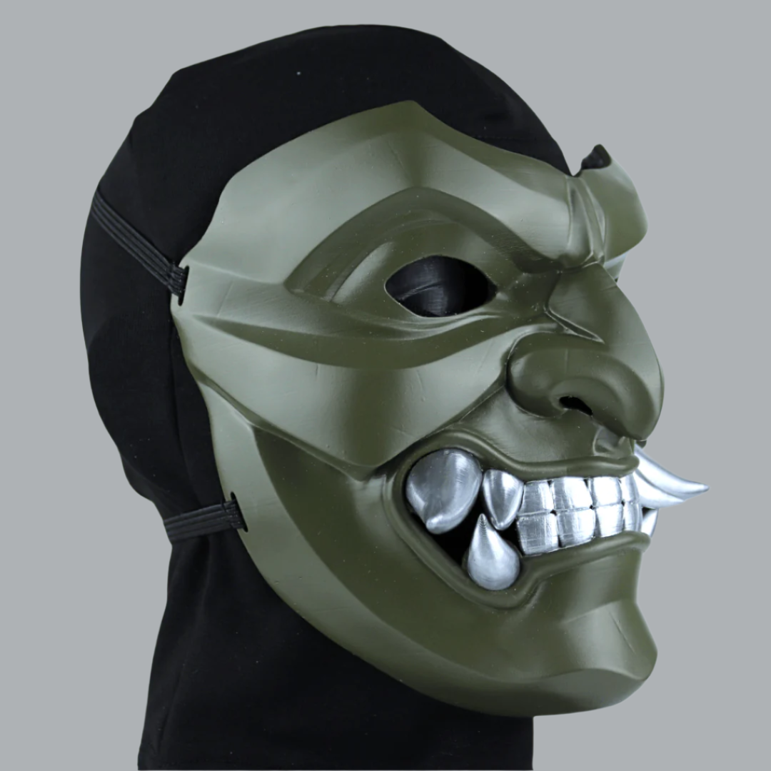 Space Armory Kabuto Mask With Fangs Army Green Masks