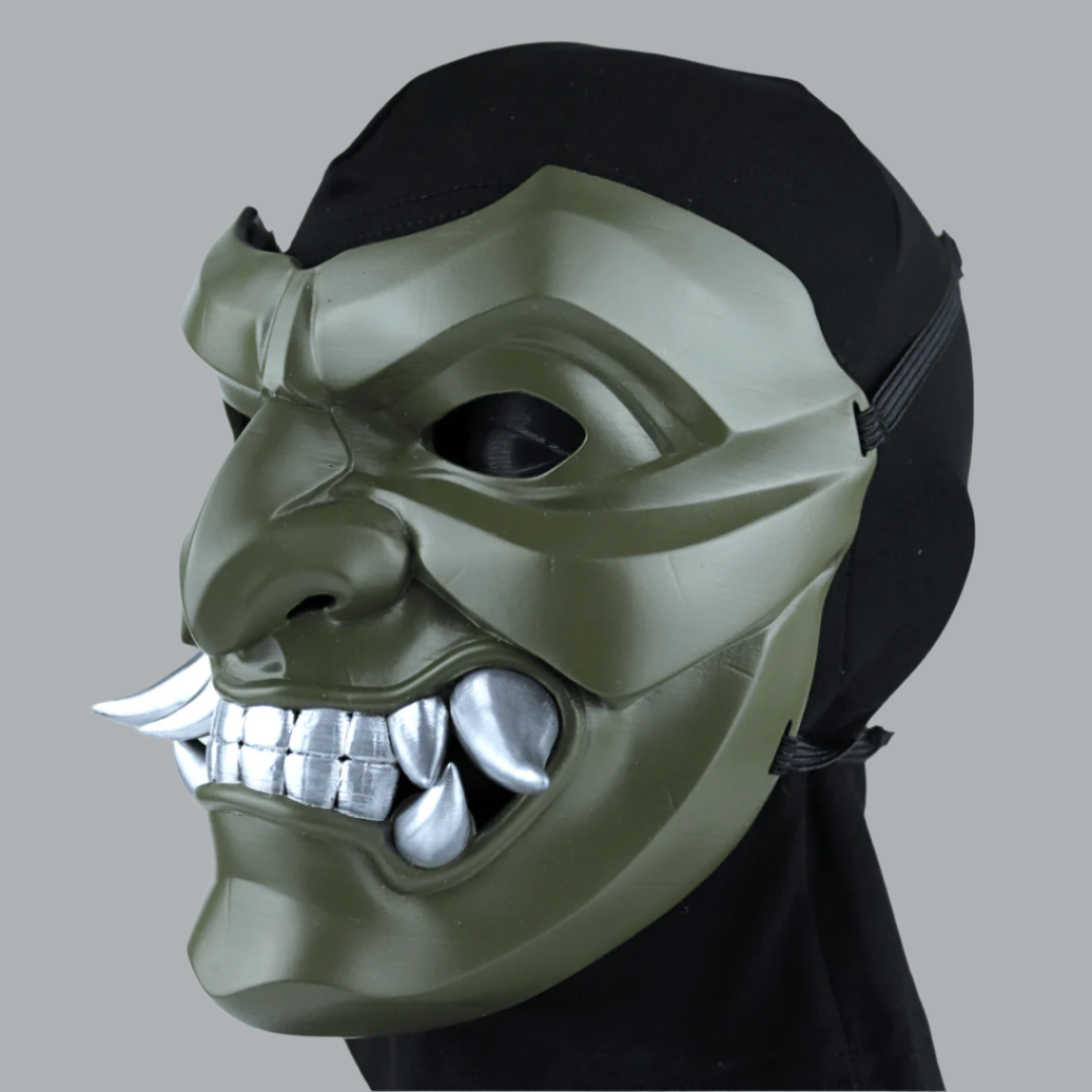 Space Armory Kabuto Mask With Fangs Army Green Masks