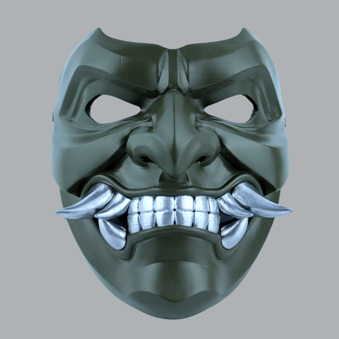 Space Armory Kabuto Mask With Fangs Army Green Masks