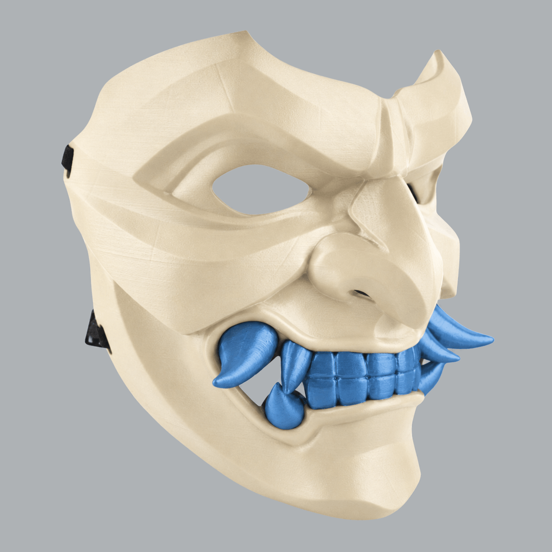 Space Armory Kabuto Mask With Fangs - Blue Lagoon / Ivory Masks