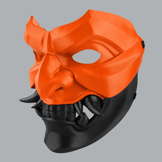 Space Armory Kabuto Mask With Fangs - Pure Orange / Shock Black Masks