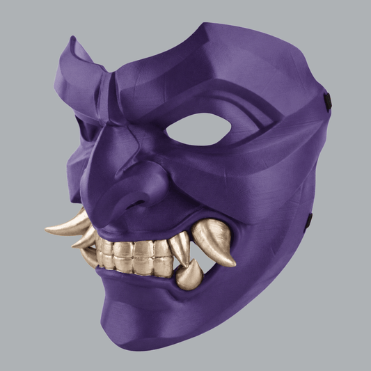 Space Armory Kabuto Mask With Fangs - Royal Purple / Champagner Masks